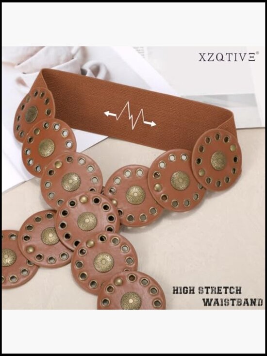Vintage Western Belt Adjustable Wide Disc Design Boho Cowgirl Style Stretch main image 6